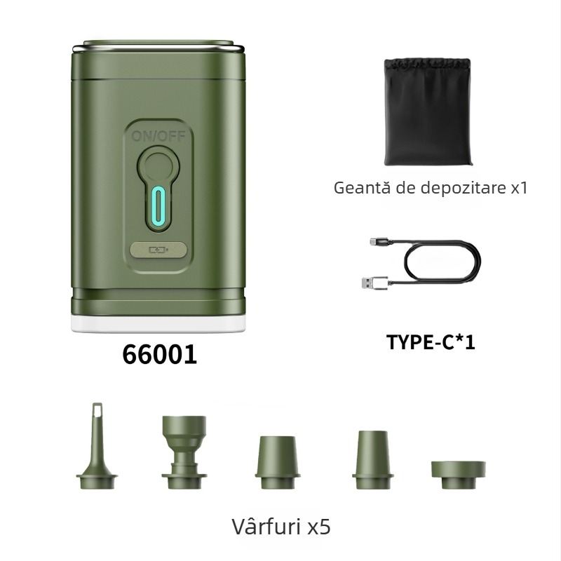 Pompa de aer portabilă pentru mașină, cu baterie litiu, 12V DC, flux 70 L/min, afișaj digital, autonomie peste 20 min