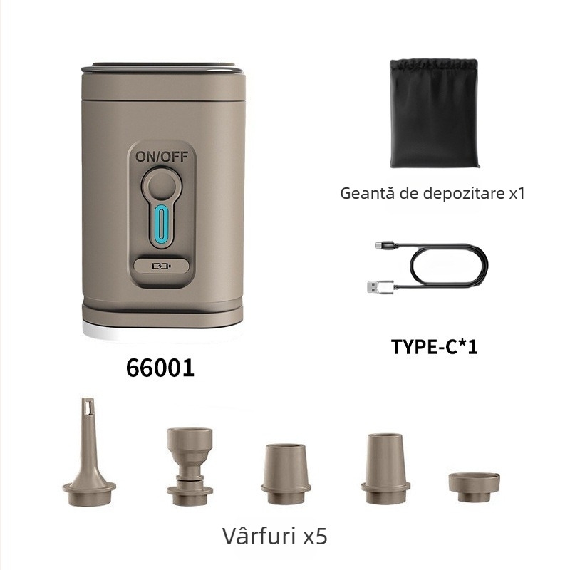 Pompa de aer portabilă pentru mașină, cu baterie litiu, 12V DC, flux 70 L/min, afișaj digital, autonomie peste 20 min