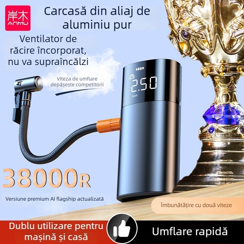 Pompa de aer pentru mașină — Pompa portabilă electrică cu cilindru unic, afișaj digital, 120W, 25 L/min, 20+ minute de funcționare