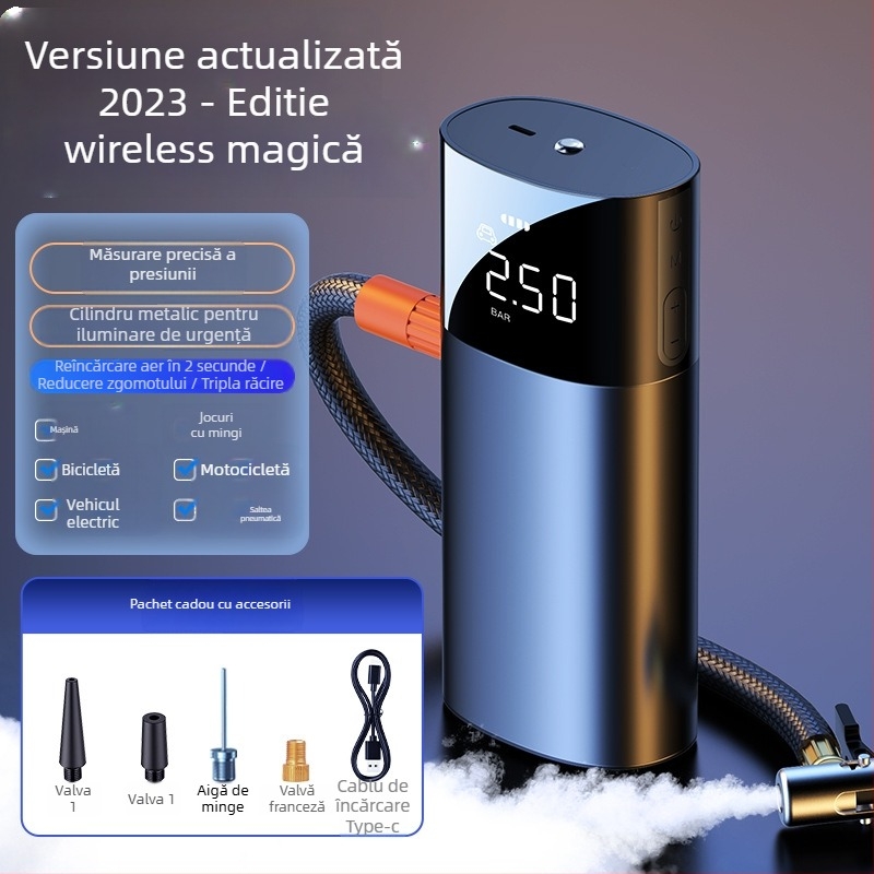 Pompa de aer pentru mașină — Pompa portabilă electrică cu cilindru unic, afișaj digital, 120W, 25 L/min, 20+ minute de funcționare