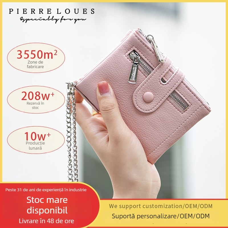 Portofel femei din piele PU, cu mai multe compartimente pentru carduri, închidere cu fermoar, capacitate mare