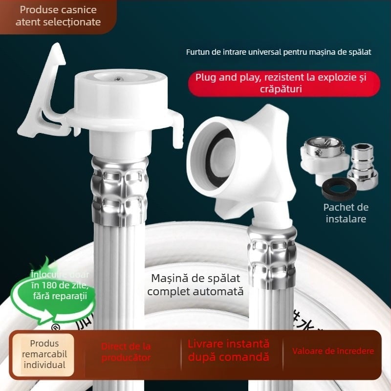 Extensie țevi alimentare mașină de spălat - Explosion-Proof; materiale: plastic, oțel inoxidabil, alamă; presiune nominală: 2; temperatură de funcționare: 80; montaj: pe perete; material conectare: plastic, oțel inoxidabil, alamă