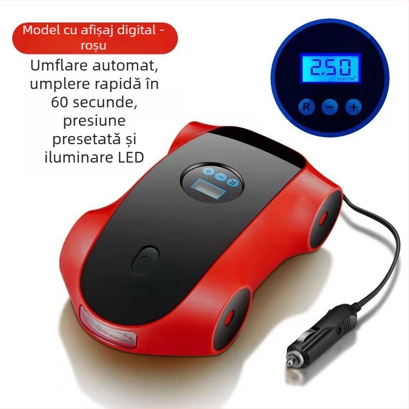 Pompa portabilă pentru pneuri auto cu afișaj digital, 12V, 120W, debit 40 L/min, cablu de alimentare 2.8 m