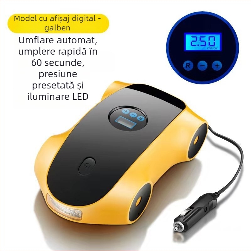 Pompa portabilă pentru pneuri auto cu afișaj digital, 12V, 120W, debit 40 L/min, cablu de alimentare 2.8 m