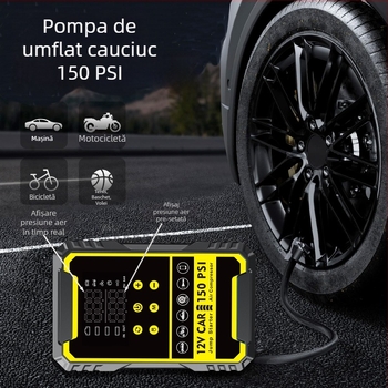Starter auto cu pompă încorporată, baterie auto și power bank all-in-one, compresor digital pentru pneuri, CE certificat, intrare 5/9V, ieșire 5V