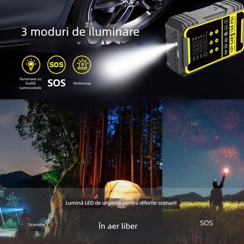 Starter auto cu pompă încorporată, baterie auto și power bank all-in-one, compresor digital pentru pneuri, CE certificat, intrare 5/9V, ieșire 5V