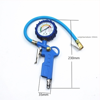 Pistol de presiune pentru pneuri auto cu manometru și instrument de umflare