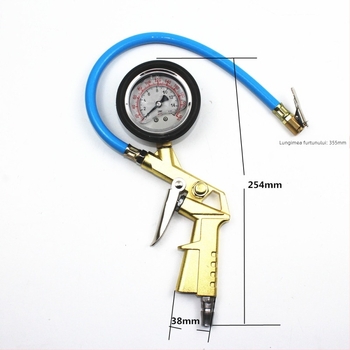 Pistol de presiune pentru pneuri auto cu manometru și instrument de umflare