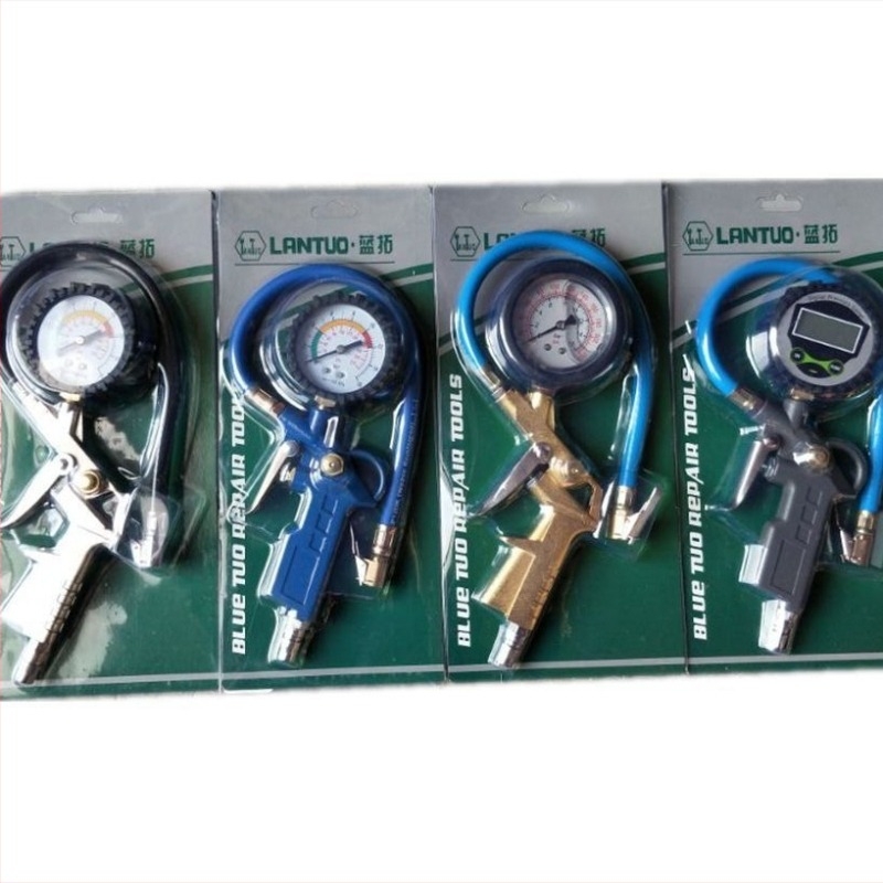 Pistol de presiune pentru pneuri auto cu manometru și instrument de umflare