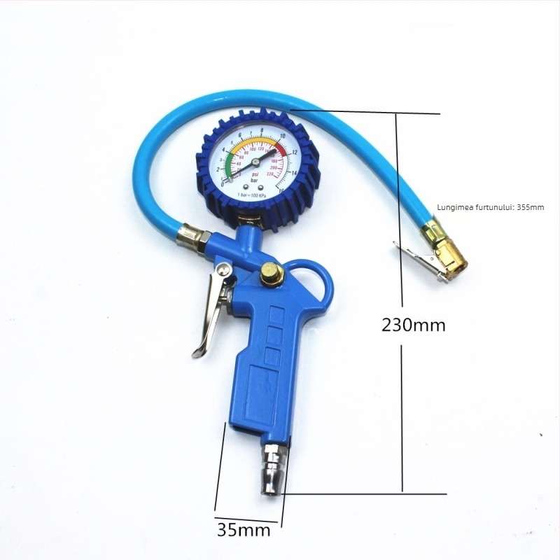 Pistol de presiune pentru pneuri auto cu manometru și instrument de umflare