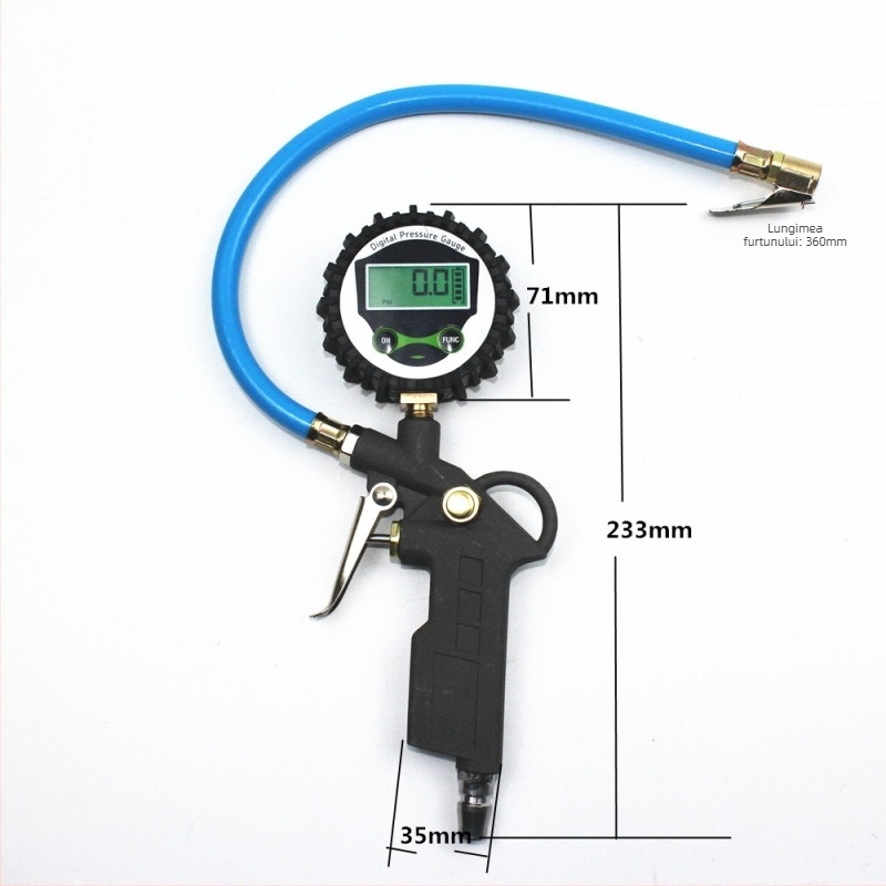 Pistol de presiune pentru pneuri auto cu manometru și instrument de umflare