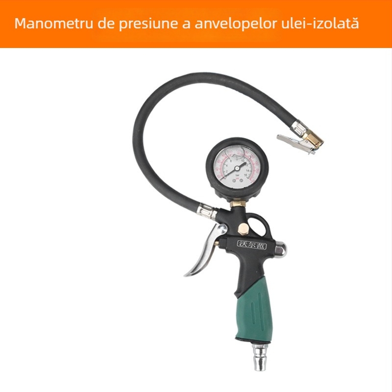 Volvan Pistolă pentru pneuri cu manometru – Manometru în ulei, interval 0-60 psi, precizie 0,005, corp din cupru