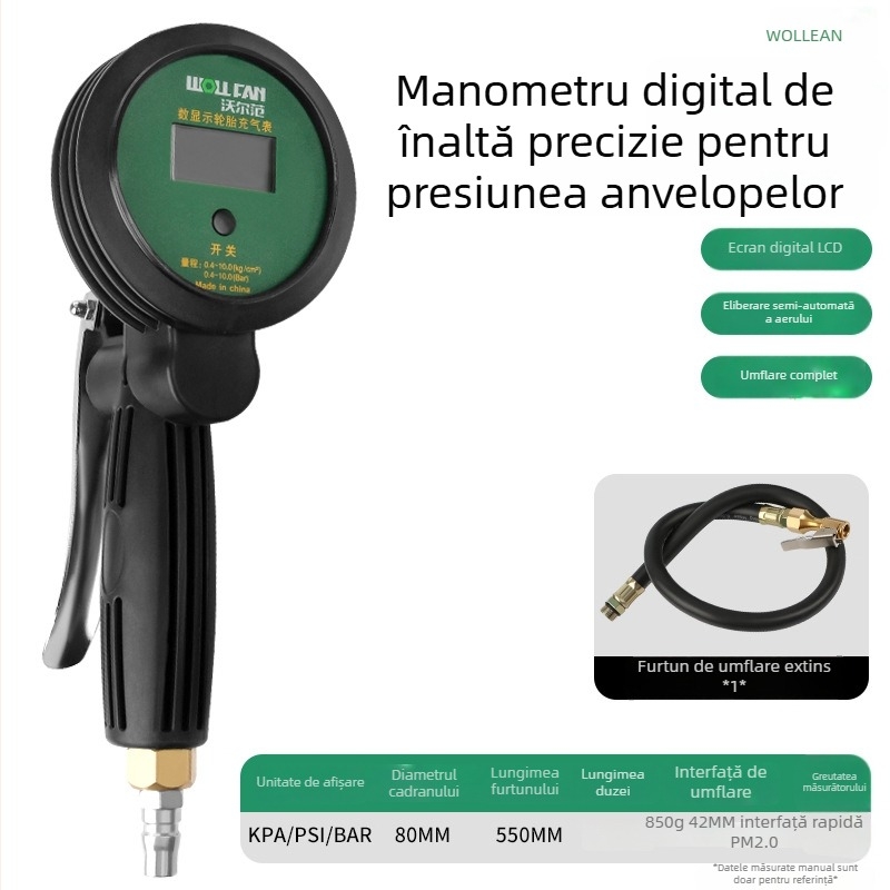 Volvan Pistolă pentru pneuri cu manometru – Manometru în ulei, interval 0-60 psi, precizie 0,005, corp din cupru