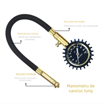 Manometru pentru presiunea anvelopelor CY-6236, interval 0-100 PSI, afișaj PSI, corp ABS
