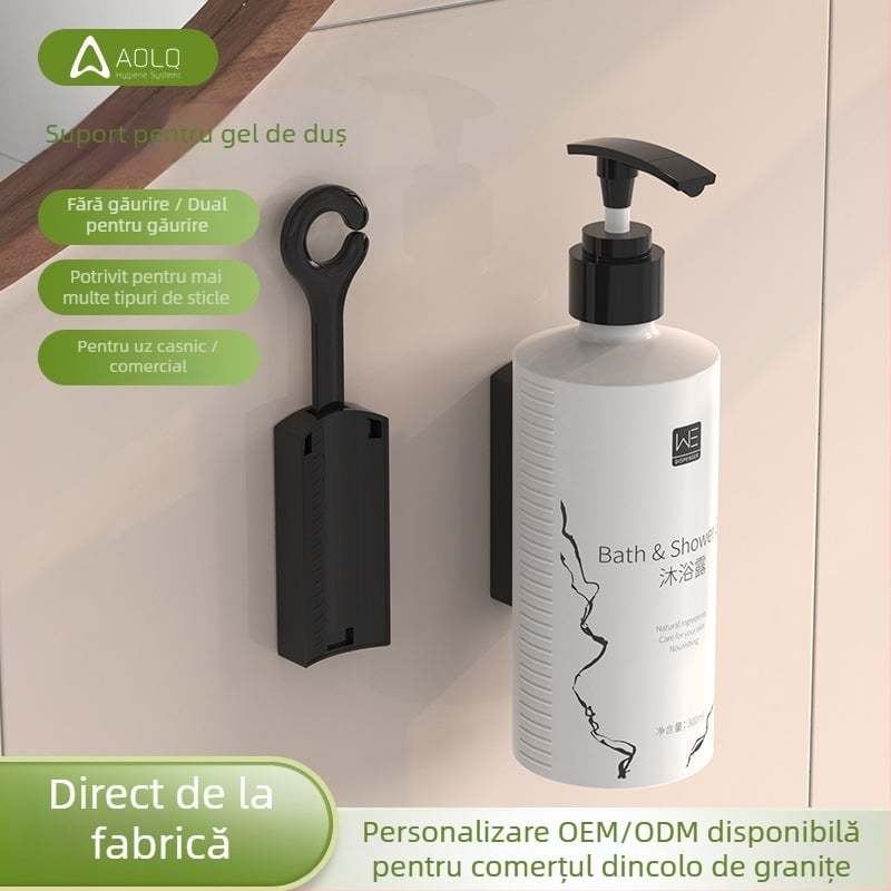 Suport pentru săpun și raft pentru gel de duș, montat pe perete, stil modern — (ABS; acționare prin apăsare manuală; montaj pe perete; potrivit pentru baie de hotel)