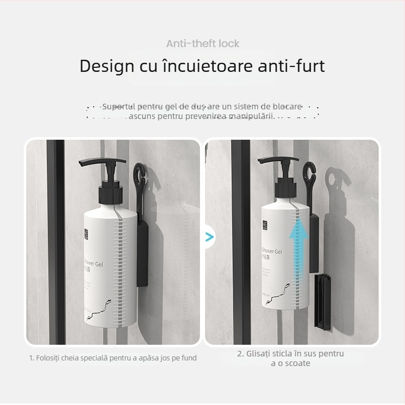Suport pentru săpun și raft pentru gel de duș, montat pe perete, stil modern — (ABS; acționare prin apăsare manuală; montaj pe perete; potrivit pentru baie de hotel)