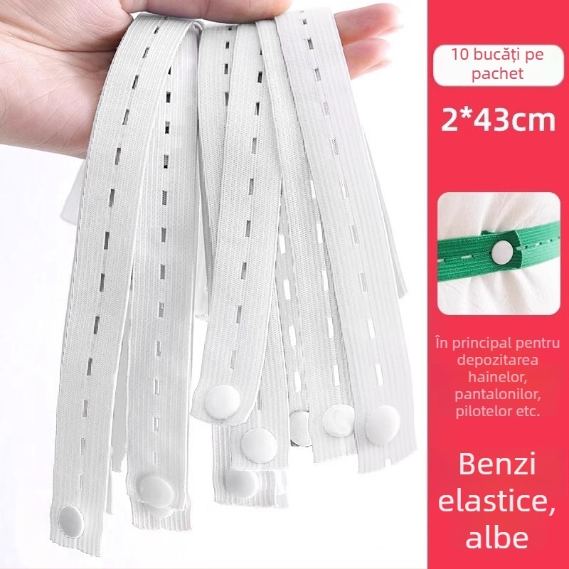 Set de curele din poliester pentru depozitare și organizare a hainelor pliabile; include mai multe bretele pentru legare și aranjare haine