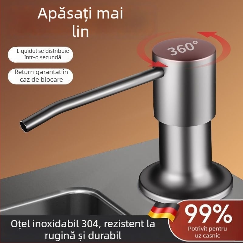 Dozator de săpun pentru chiuvetă cu țeavă de extindere – oțel inoxidabil 304, universal, acționare manuală (CUPC)