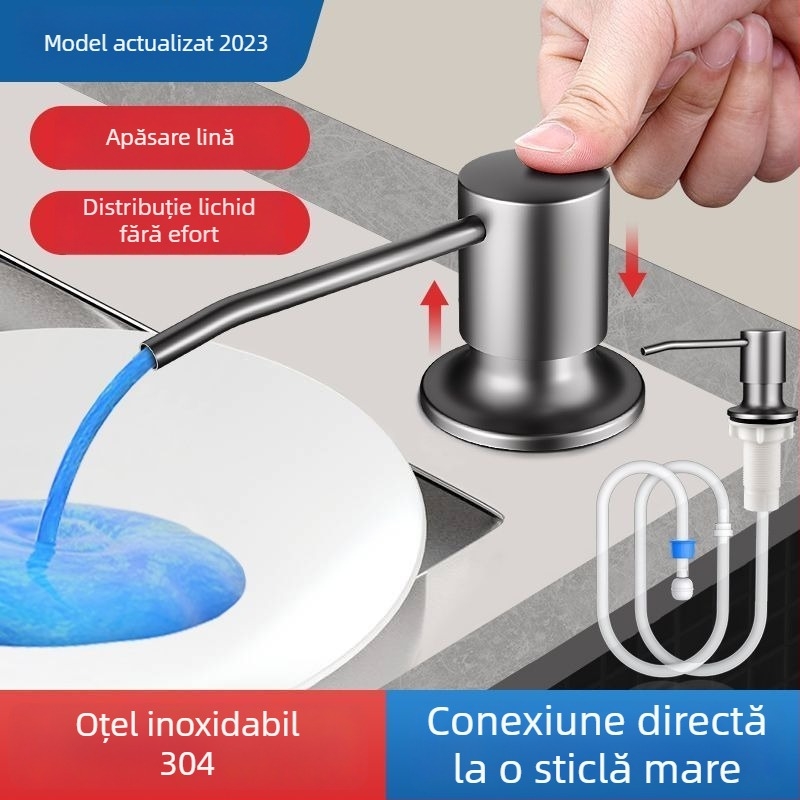 Dozator de săpun pentru chiuvetă cu țeavă de extindere – oțel inoxidabil 304, universal, acționare manuală (CUPC)