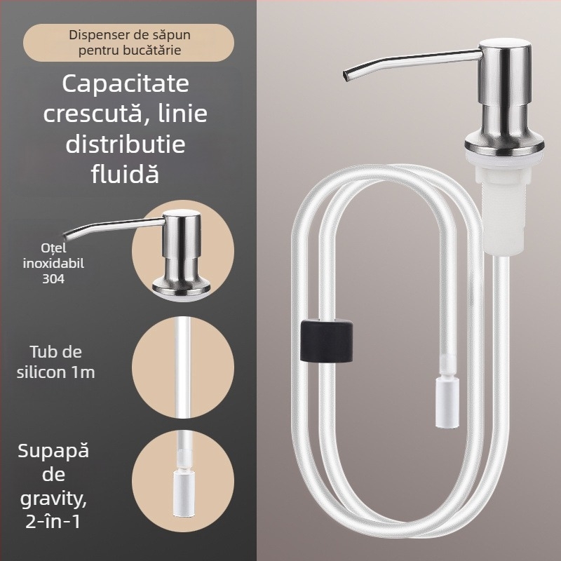 Dozator de săpun pentru chiuvetă cu țeavă de extindere – oțel inoxidabil 304, universal, acționare manuală (CUPC)