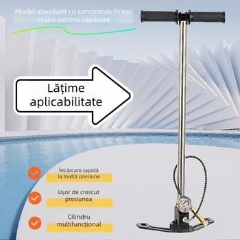 Pompă manuală de aer cu presiune înaltă pentru umplerea sticlelor, oțel inoxidabil, 620 mm lungime, 2,4 kg, 30–40 MPa