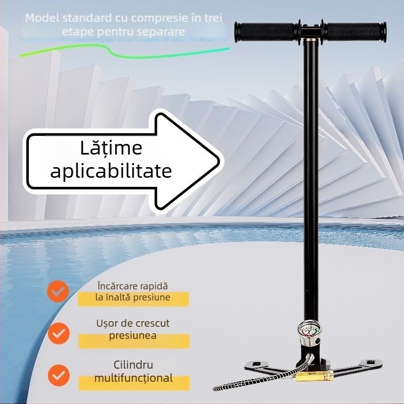 Pompă manuală de aer cu presiune înaltă pentru umplerea sticlelor, oțel inoxidabil, 620 mm lungime, 2,4 kg, 30–40 MPa