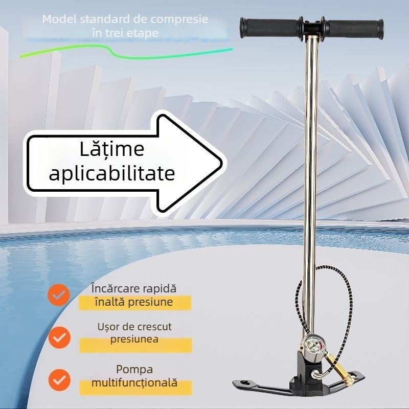 Pompă manuală de aer cu presiune înaltă pentru umplerea sticlelor, oțel inoxidabil, 620 mm lungime, 2,4 kg, 30–40 MPa