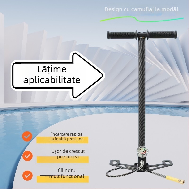 Pompă manuală de aer cu presiune înaltă pentru umplerea sticlelor, oțel inoxidabil, 620 mm lungime, 2,4 kg, 30–40 MPa