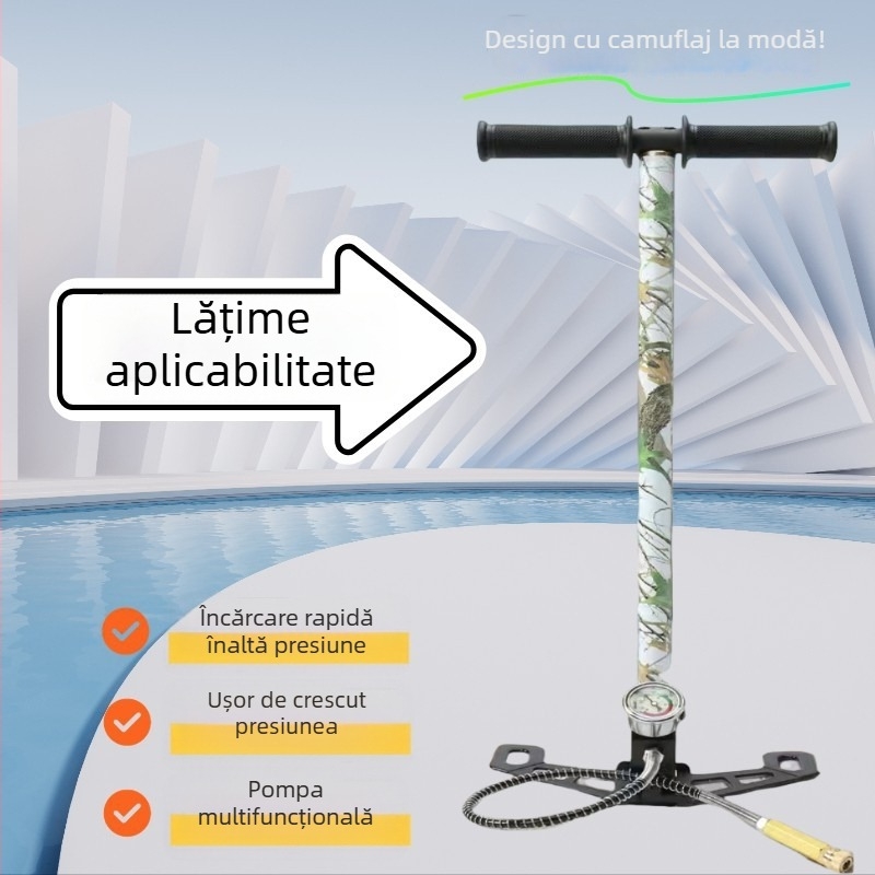 Pompă manuală de aer cu presiune înaltă pentru umplerea sticlelor, oțel inoxidabil, 620 mm lungime, 2,4 kg, 30–40 MPa