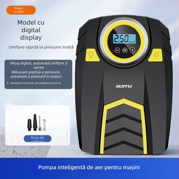 Pompa de aer auto pentru anvelope cu afișaj digital și manometru, 12V, 120W, 25 L/min