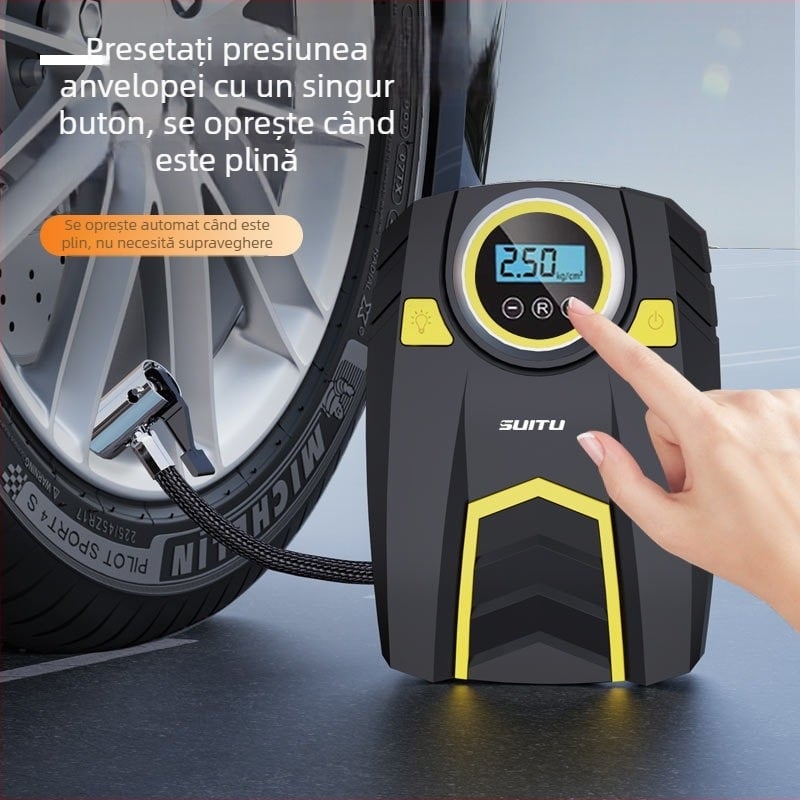 Pompa de aer auto pentru anvelope cu afișaj digital și manometru, 12V, 120W, 25 L/min