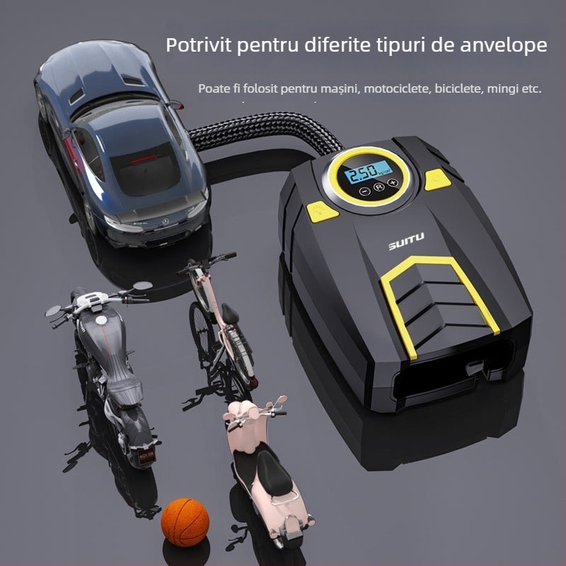 Pompa de aer auto pentru anvelope cu afișaj digital și manometru, 12V, 120W, 25 L/min