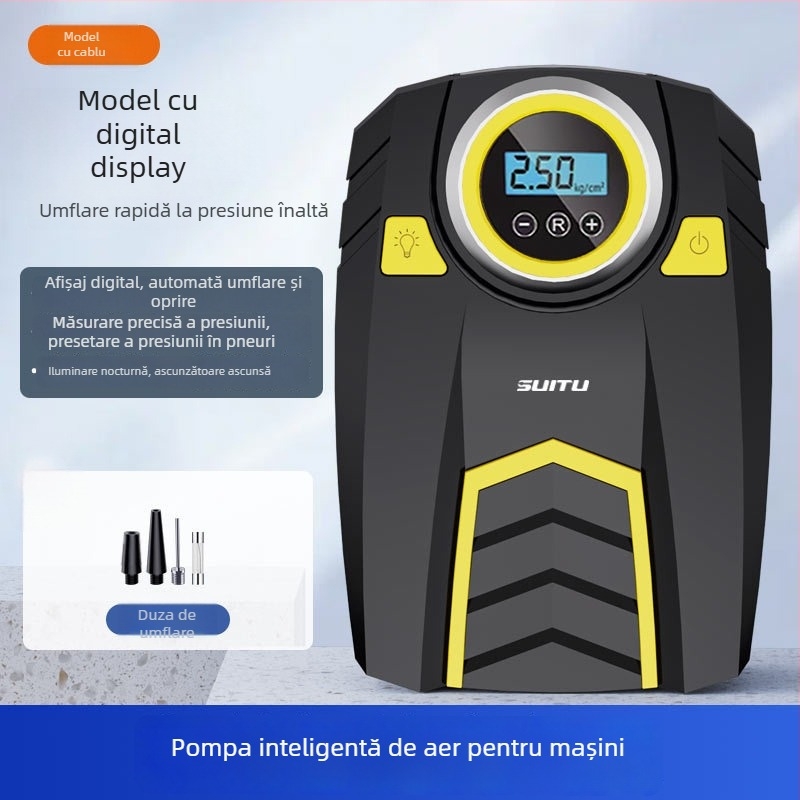 Pompa de aer auto pentru anvelope cu afișaj digital și manometru, 12V, 120W, 25 L/min