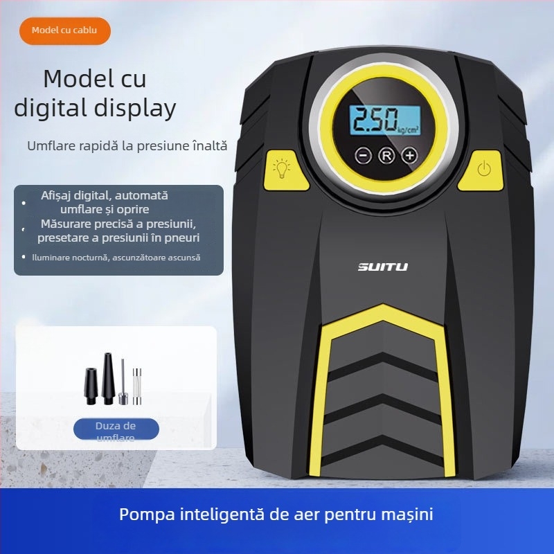 Pompa de aer auto pentru anvelope cu afișaj digital și manometru, 12V, 120W, 25 L/min
