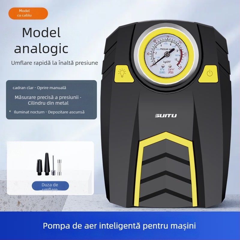 Pompa de aer auto pentru anvelope cu afișaj digital și manometru, 12V, 120W, 25 L/min