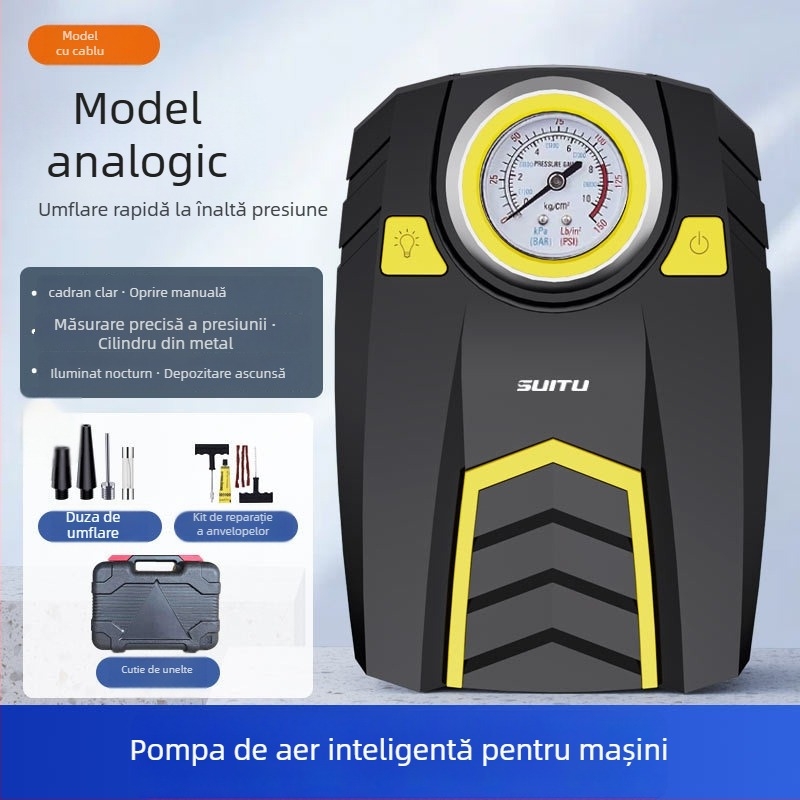 Pompa de aer auto pentru anvelope cu afișaj digital și manometru, 12V, 120W, 25 L/min