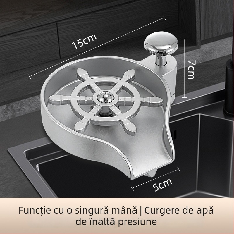 Doi în unu: Spălător pentru pahare și dozator de săpun pentru bar, acționare prin apăsare, stil modern minimalist, materiale: cupru, oțel inoxidabil, plastic; greutate: 1 kg; finisaj: electroplacare