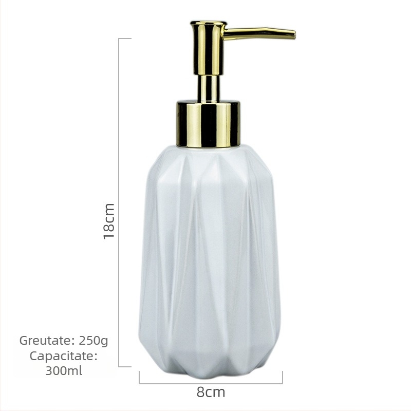 Sticluță ceramică dozatoare cu apăsare manuală, în formă de diamant, pentru șampon, gel de duș, săpun și loțiune — finisaj glazurat