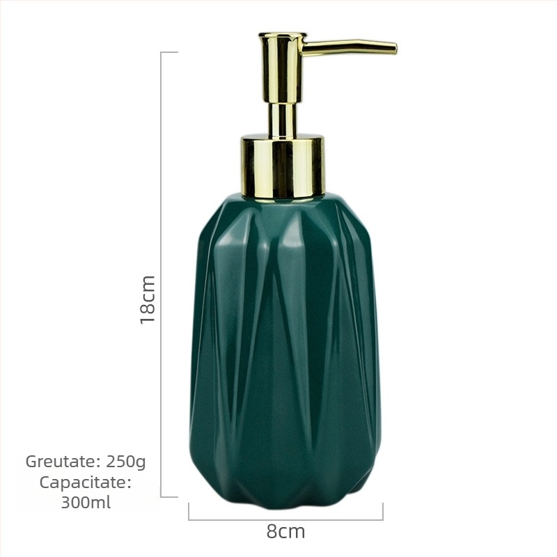 Sticluță ceramică dozatoare cu apăsare manuală, în formă de diamant, pentru șampon, gel de duș, săpun și loțiune — finisaj glazurat