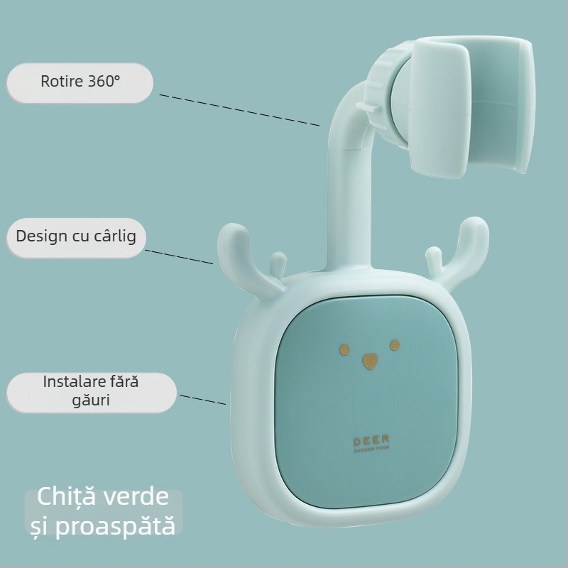 Suport de duș montaj fără găuri — din plastic, suport reglabil pentru cap de duș, stil desene animate, brand Initial Benefit