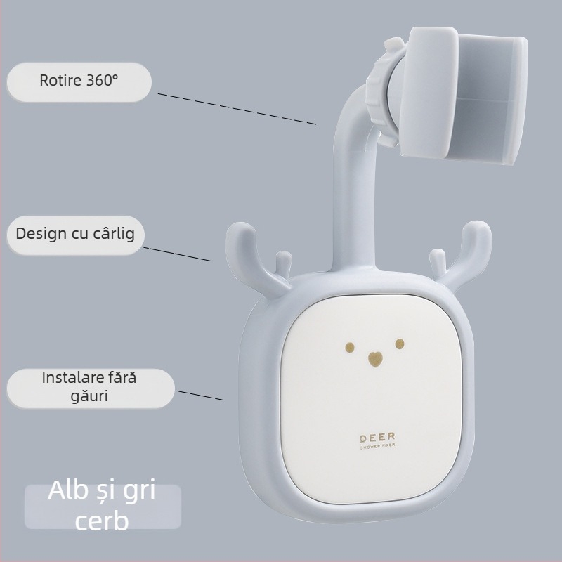 Suport de duș montaj fără găuri — din plastic, suport reglabil pentru cap de duș, stil desene animate, brand Initial Benefit