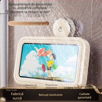 Suport telefon cu ventuză pentru baie, husă impermeabilă din plastic, montat pe perete, etaj unic