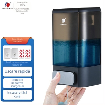 Dozator de săpun montat pe perete din ABS cristal plastic, stil modern minimalist, acționare prin apăsare manuală, finisaj oxidat