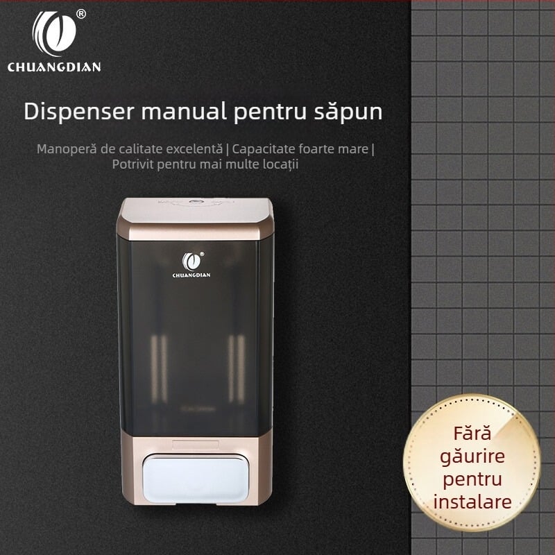 Dozator de săpun montat pe perete din ABS cristal plastic, stil modern minimalist, acționare prin apăsare manuală, finisaj oxidat