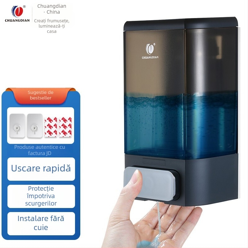Dozator de săpun montat pe perete din ABS cristal plastic, stil modern minimalist, acționare prin apăsare manuală, finisaj oxidat