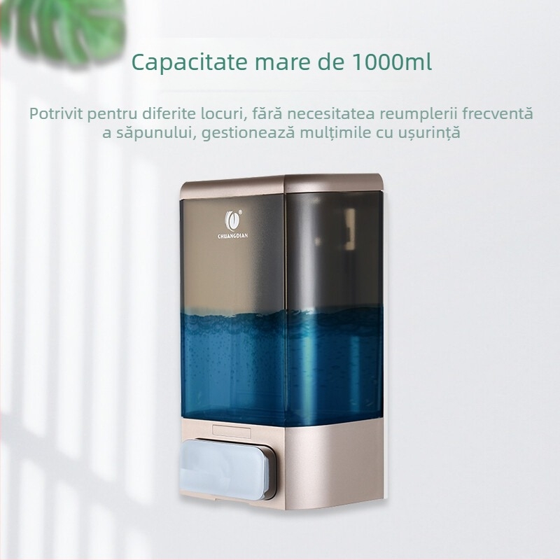 Dozator de săpun montat pe perete din ABS cristal plastic, stil modern minimalist, acționare prin apăsare manuală, finisaj oxidat