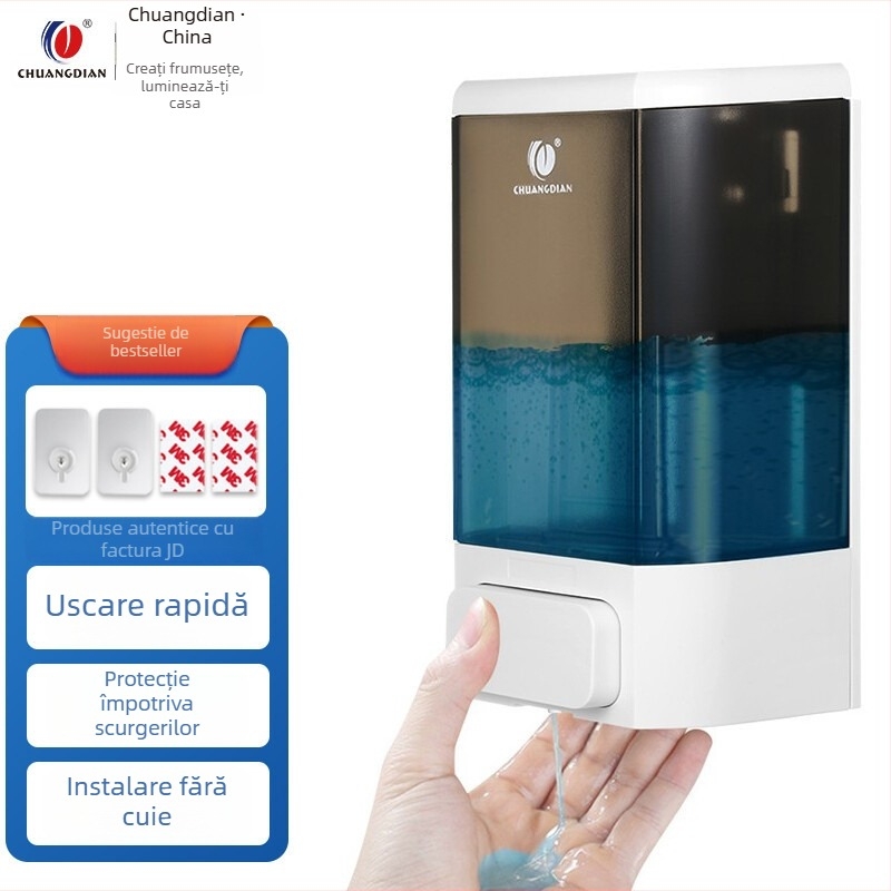 Dozator de săpun montat pe perete din ABS cristal plastic, stil modern minimalist, acționare prin apăsare manuală, finisaj oxidat