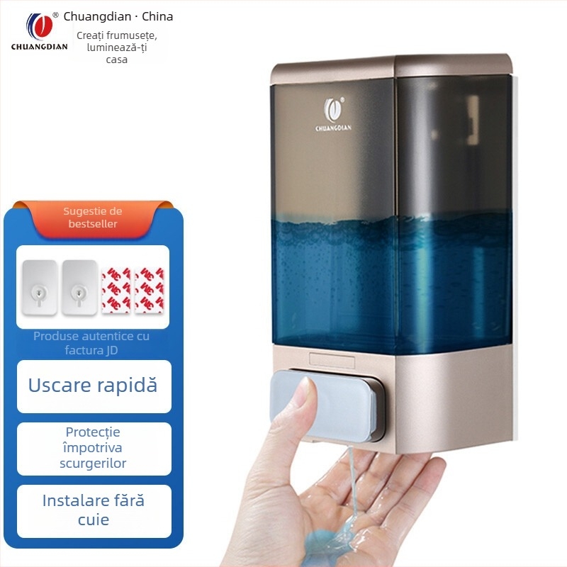 Dozator de săpun montat pe perete din ABS cristal plastic, stil modern minimalist, acționare prin apăsare manuală, finisaj oxidat