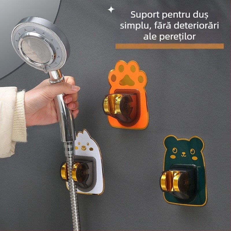Suport pentru duș pentru perete, fără găuri, suport reglabil pentru capul de duș — Model B1177; din plastic, finisaj electroplacat; Auspicious Charm.