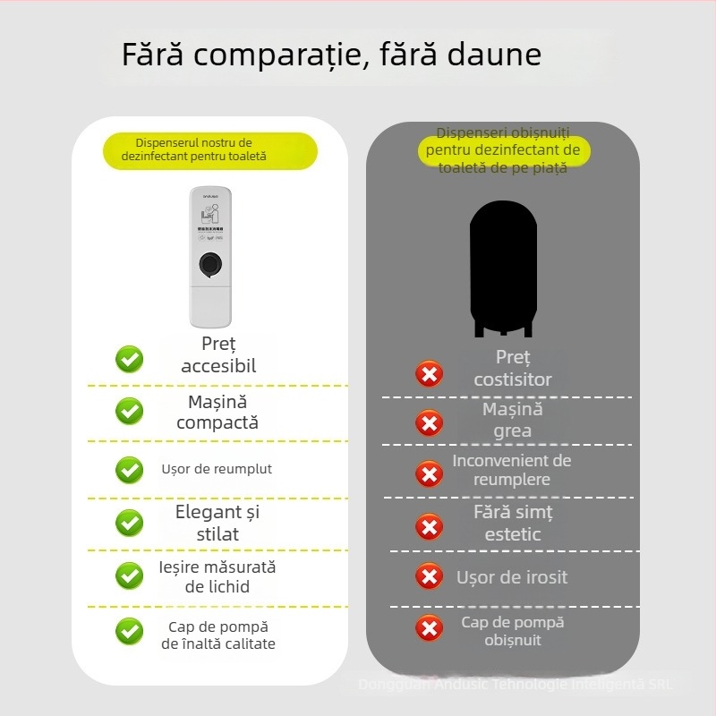 Dispenser de spumă dezinfectant pentru toaletă, montat pe perete, acționare manuală, ABS material, greutate 0,5 kg